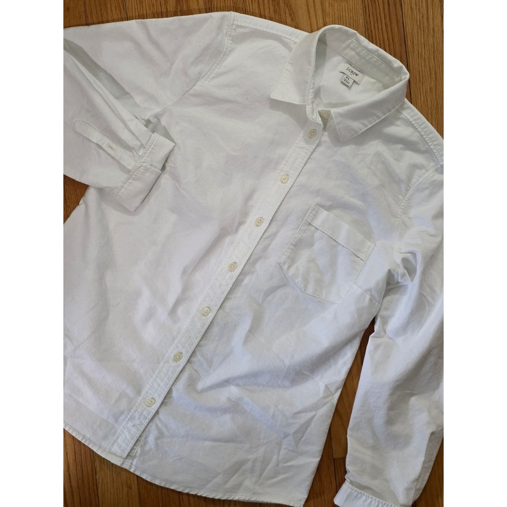 J.Crew Womens Petite Large White Cotton Button Down Shirt Long Sleeve PL